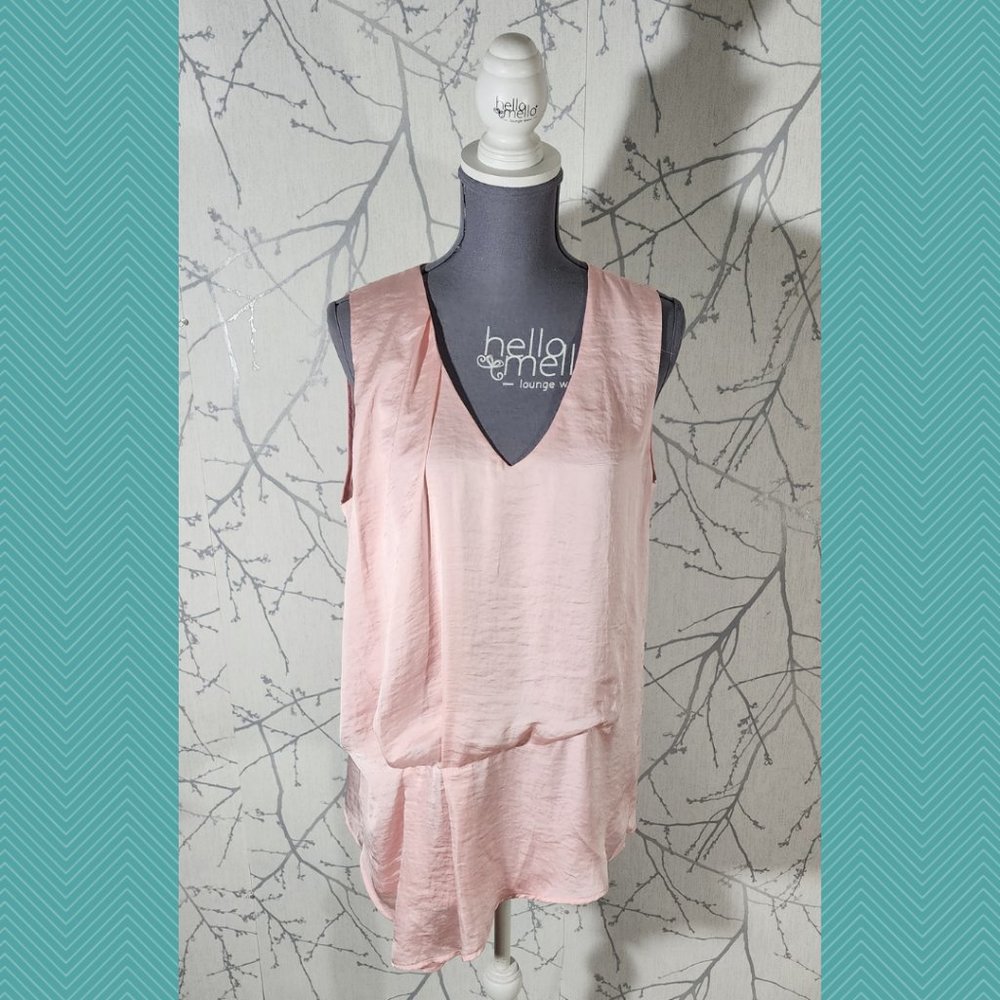 Cartise Blush Pink Satin Draped Front Sleeveless Tunic